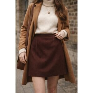 Vintage Ilyse Hart Petites Brown 100% Wool Mini Skirt Sz 6 90s Minimal Academia